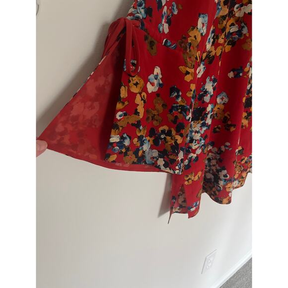 Lafayette 148 Sela Floral Print Silk Blouse 3/4 Sleeve Red Black White XL - Picture 7 of 7